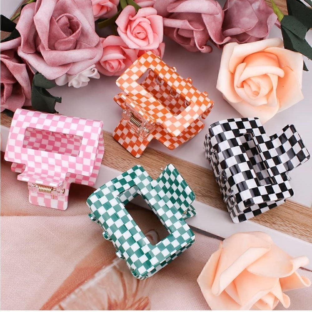 New checkered hair clips set of 4